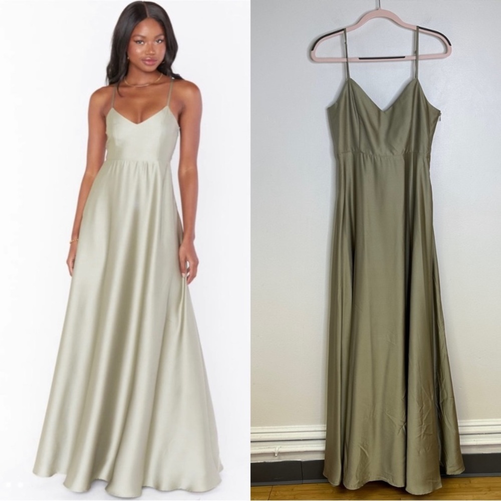 Show Me Your Mumu Faith Maxi Dress Moss Green Luxe Satin Size Medium